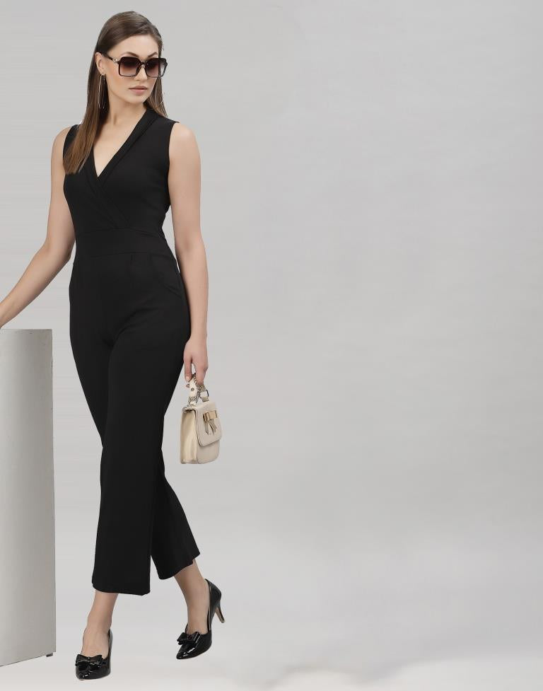 Black Coloured Lycra Plain Jumpsuit