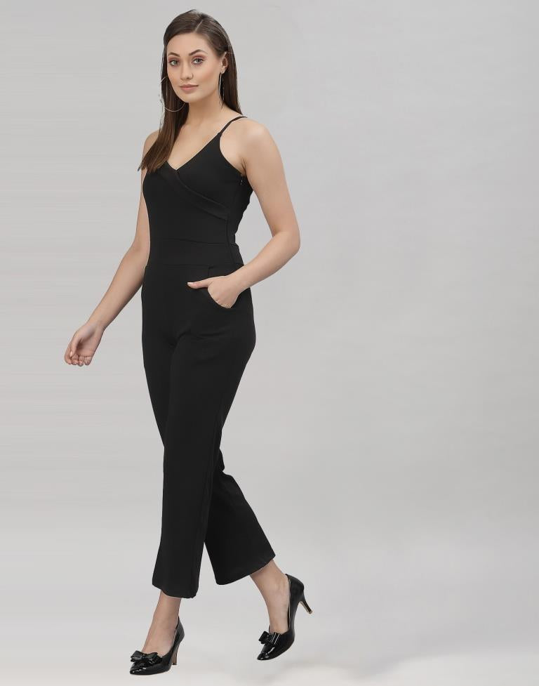 Black Coloured Lycra Plain Jumpsuit