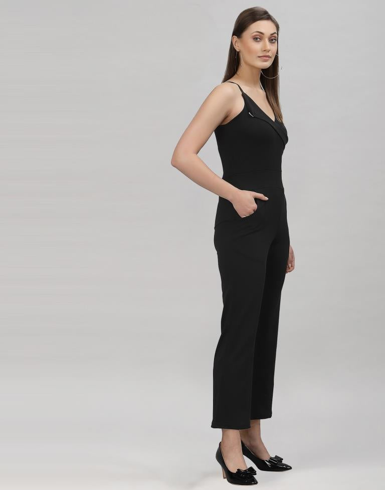 Black Coloured Lycra Plain Jumpsuit