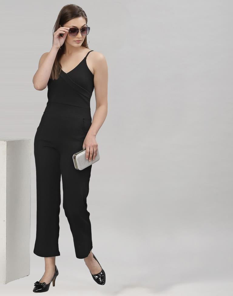 Black Coloured Lycra Plain Jumpsuit