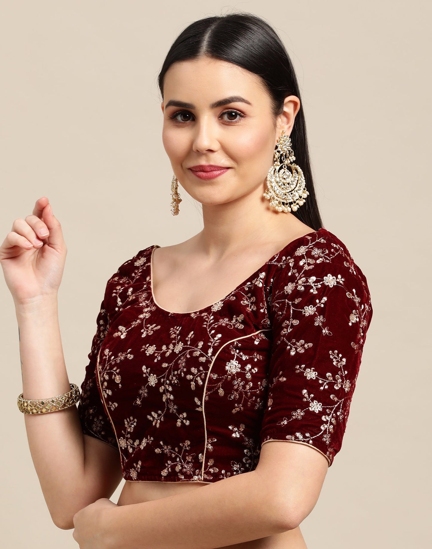 Maroon Velvet Blouse