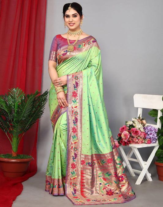 Parrot Green Paithani Silk Saree