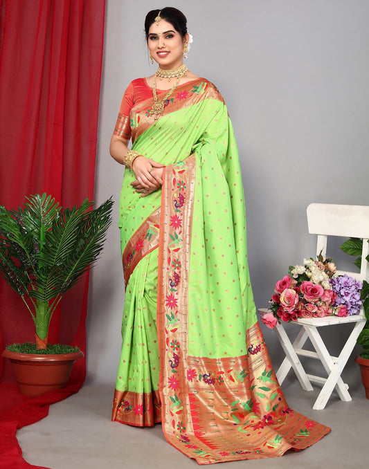 Parrot Green Paithani Silk Saree