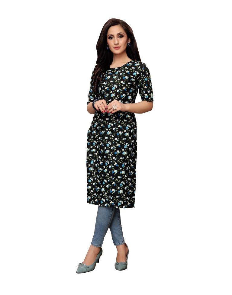 Black Printed Crepe Kurti