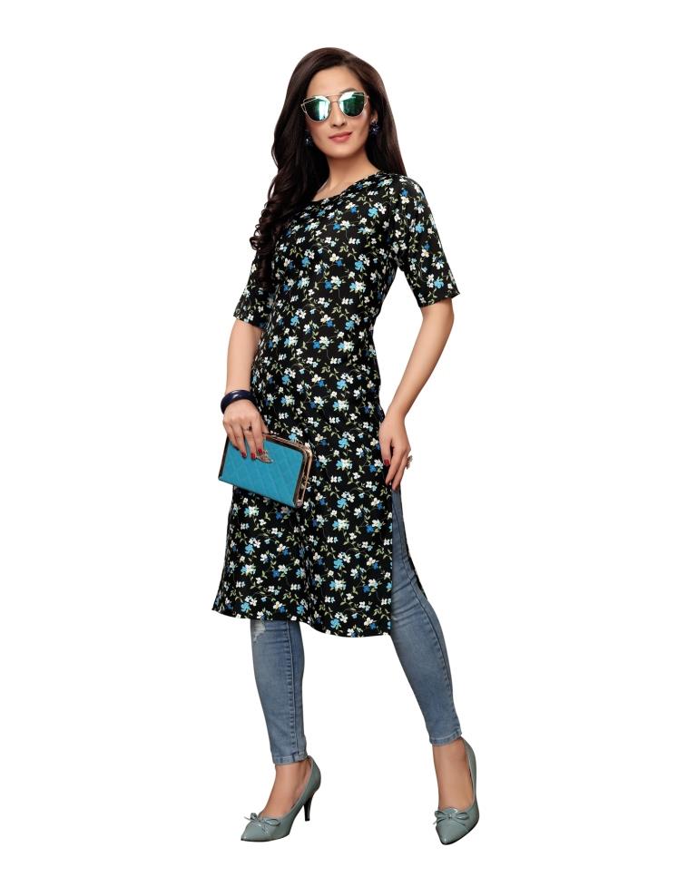 Black Printed Crepe Kurti