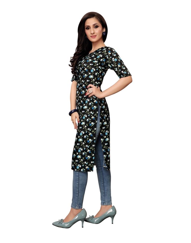 Black Printed Crepe Kurti