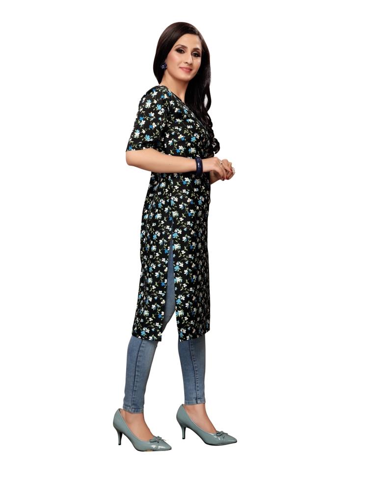 Black Printed Crepe Kurti