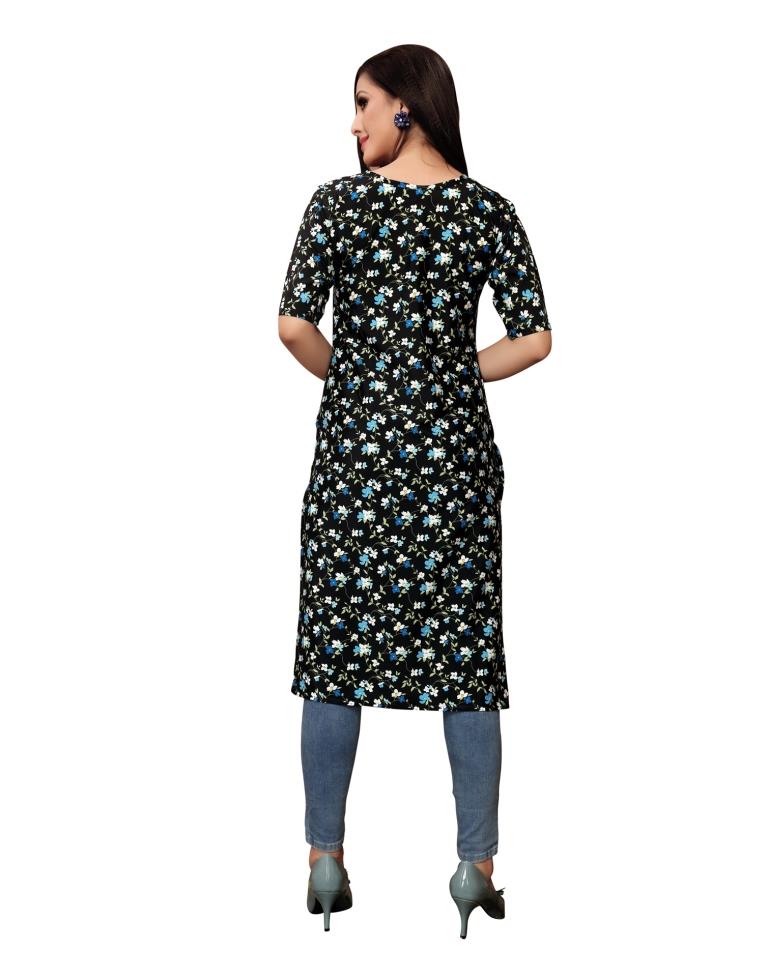 Black Printed Crepe Kurti