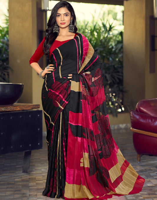 Black Printed Chiffon Saree