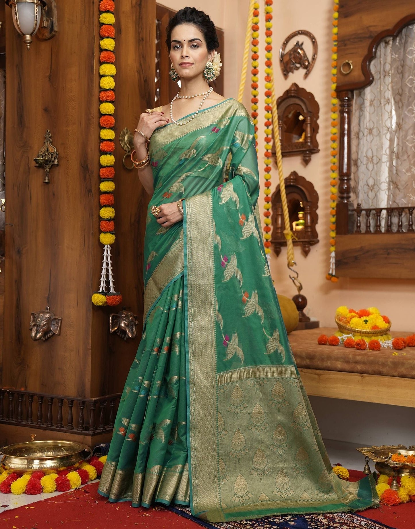 Green Banarasi Silk Saree