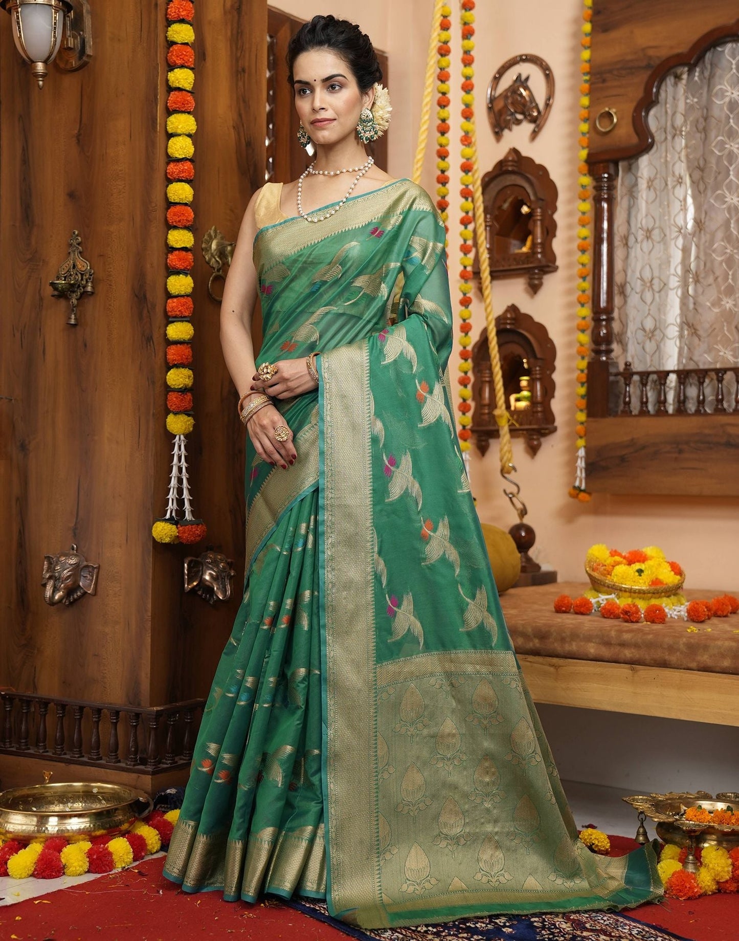 Green Banarasi Silk Saree