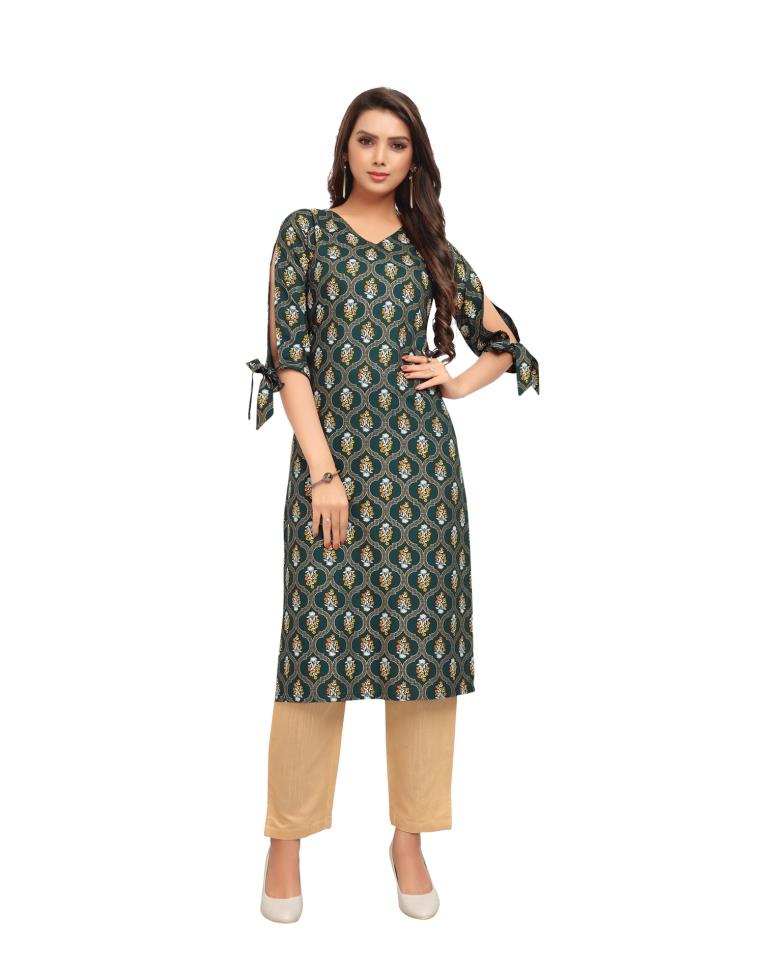 Green Foil Printed Rayon Kurti