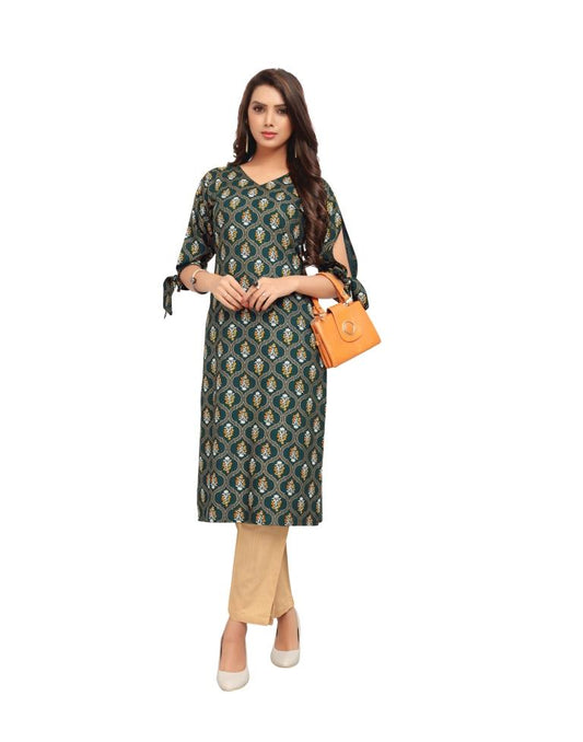 Green Foil Printed Rayon Kurti