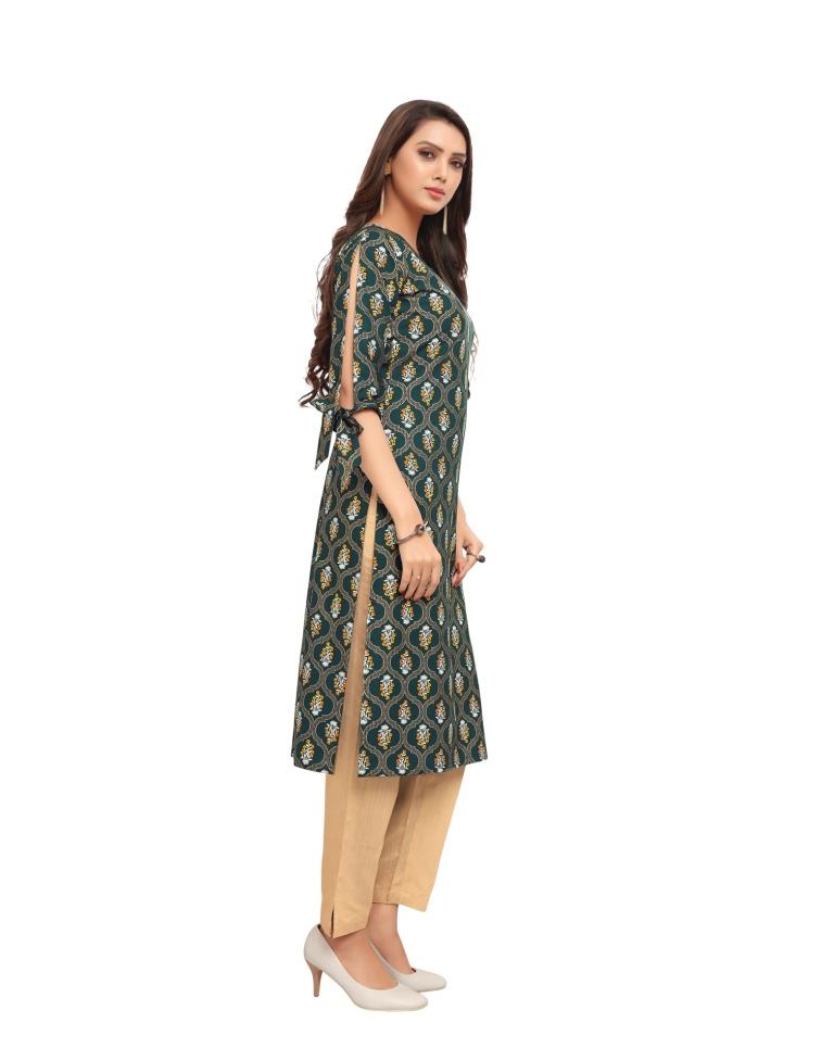 Green Foil Printed Rayon Kurti