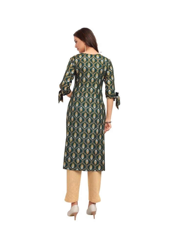 Green Foil Printed Rayon Kurti