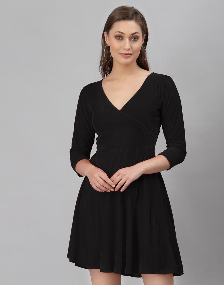 Black Coloured Velvet Lycra Plain Dress