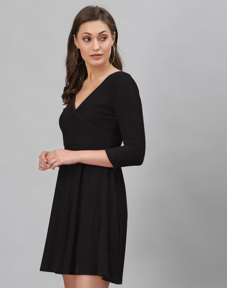 Black Coloured Velvet Lycra Plain Dress