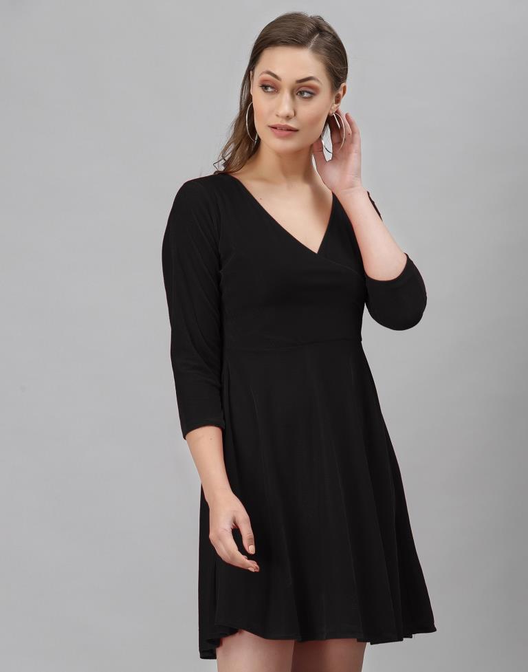 Black Coloured Velvet Lycra Plain Dress