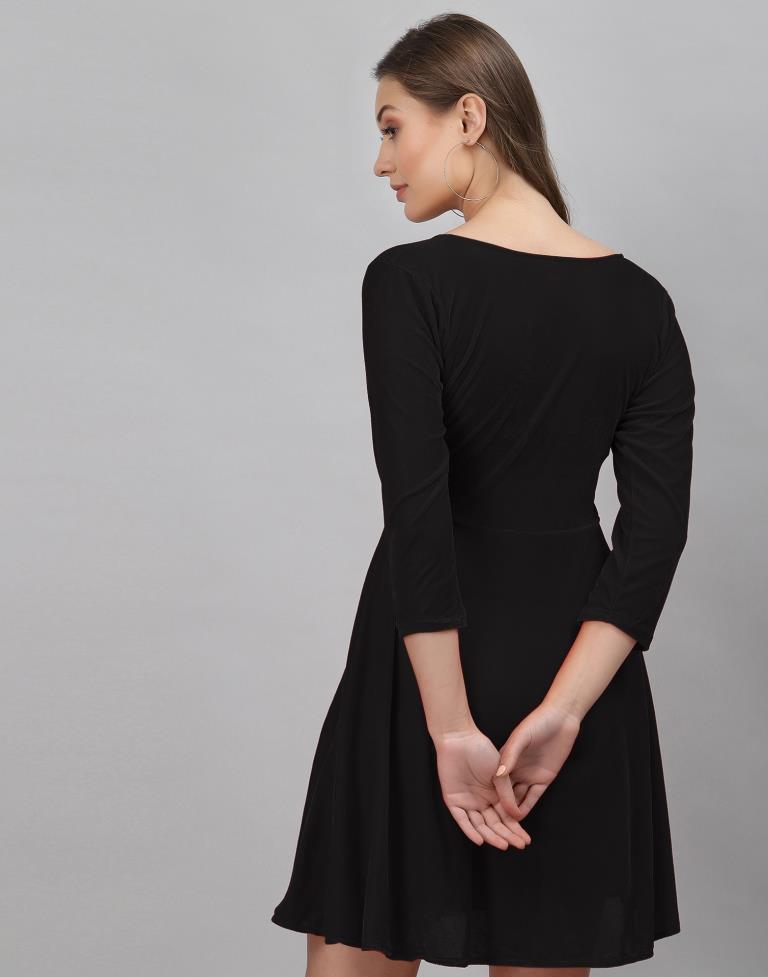 Black Coloured Velvet Lycra Plain Dress