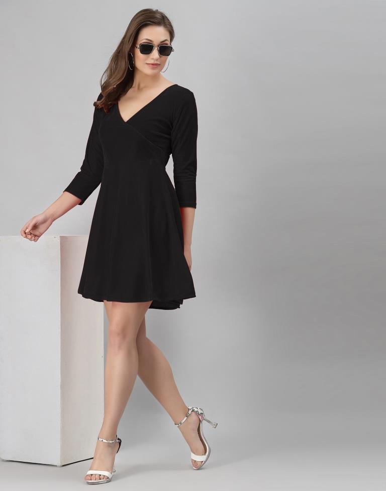 Black Coloured Velvet Lycra Plain Dress