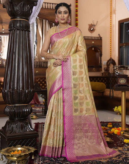 Beige Banarasi Silk Saree