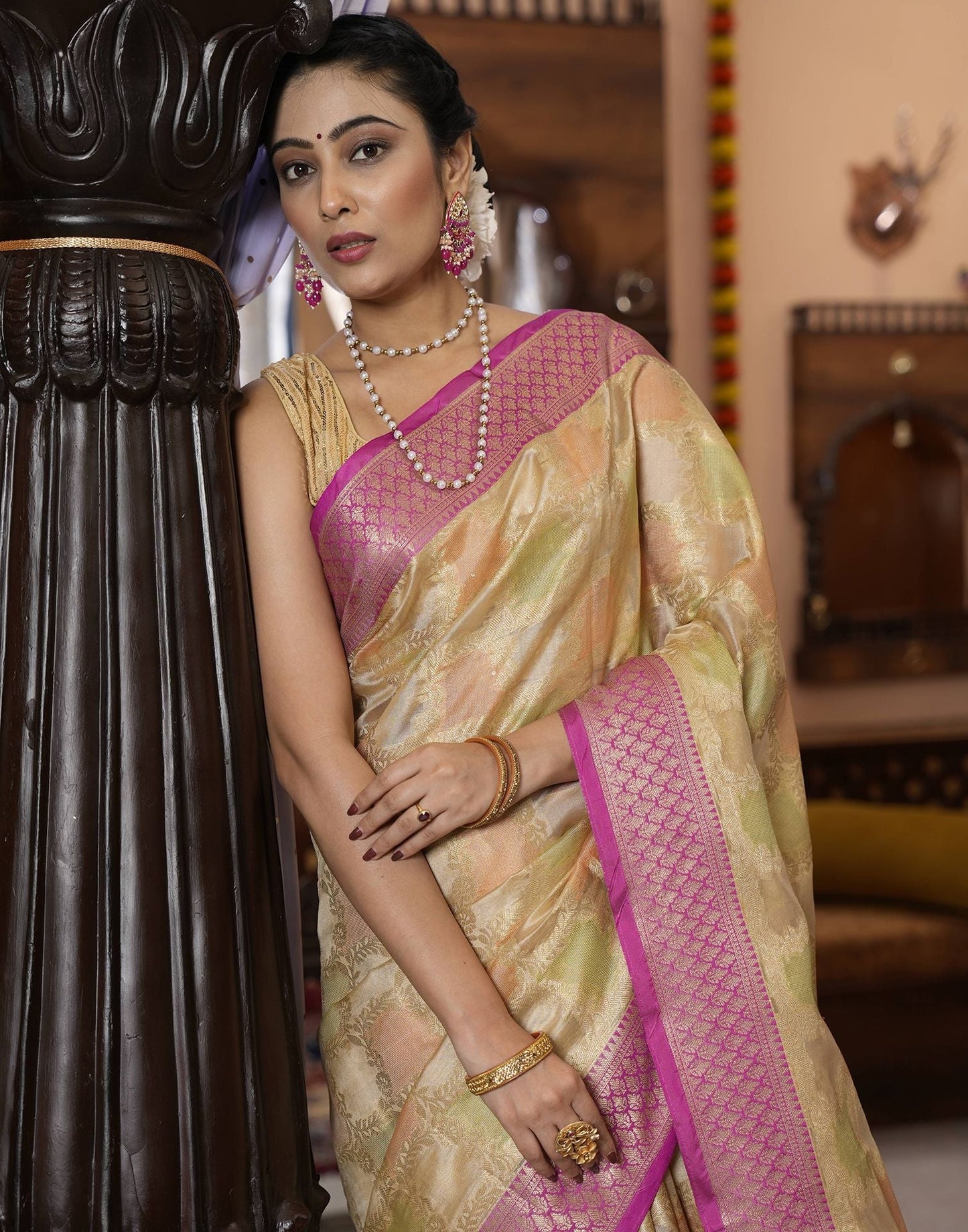 Beige Banarasi Silk Saree