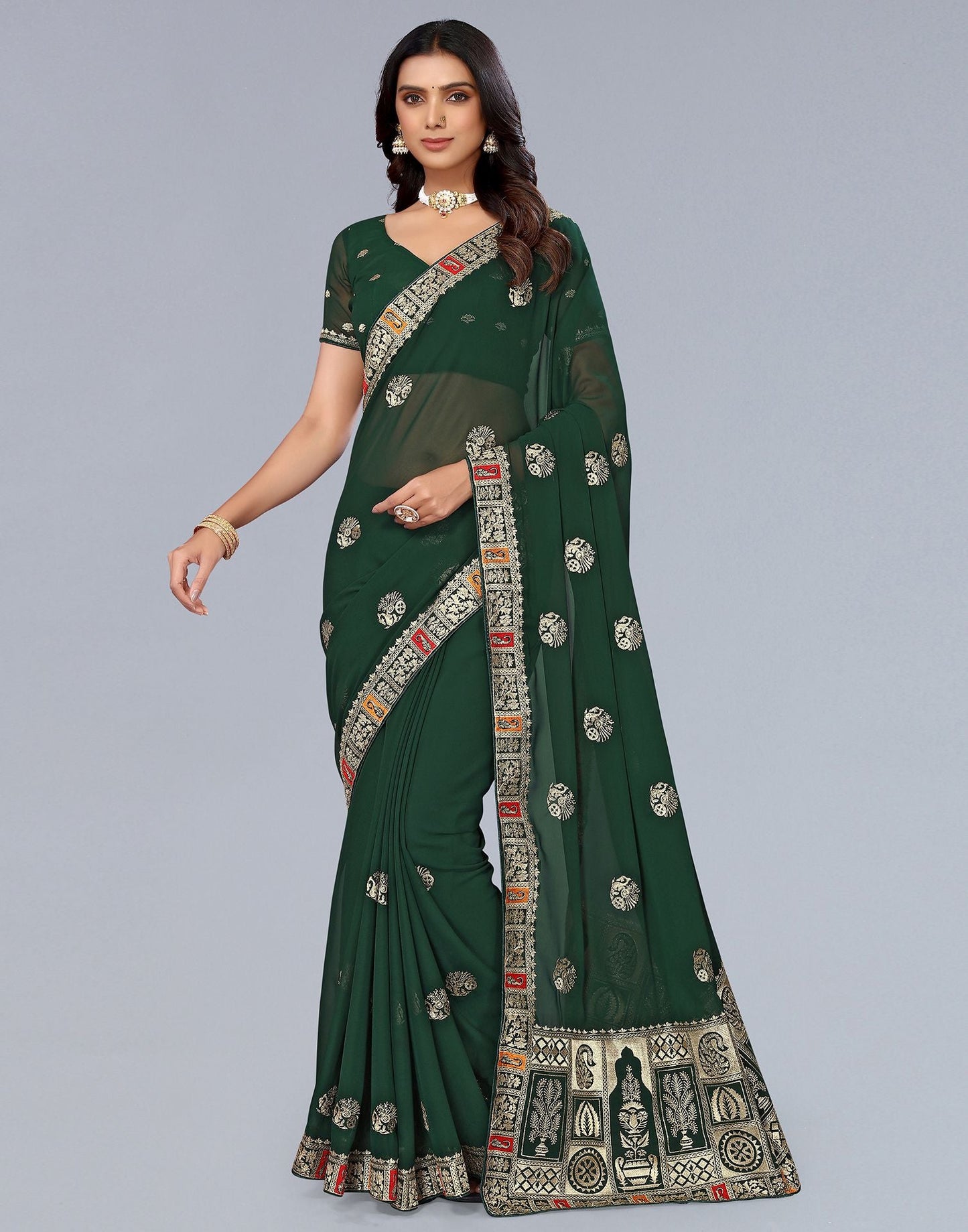 Green Embroidery Saree