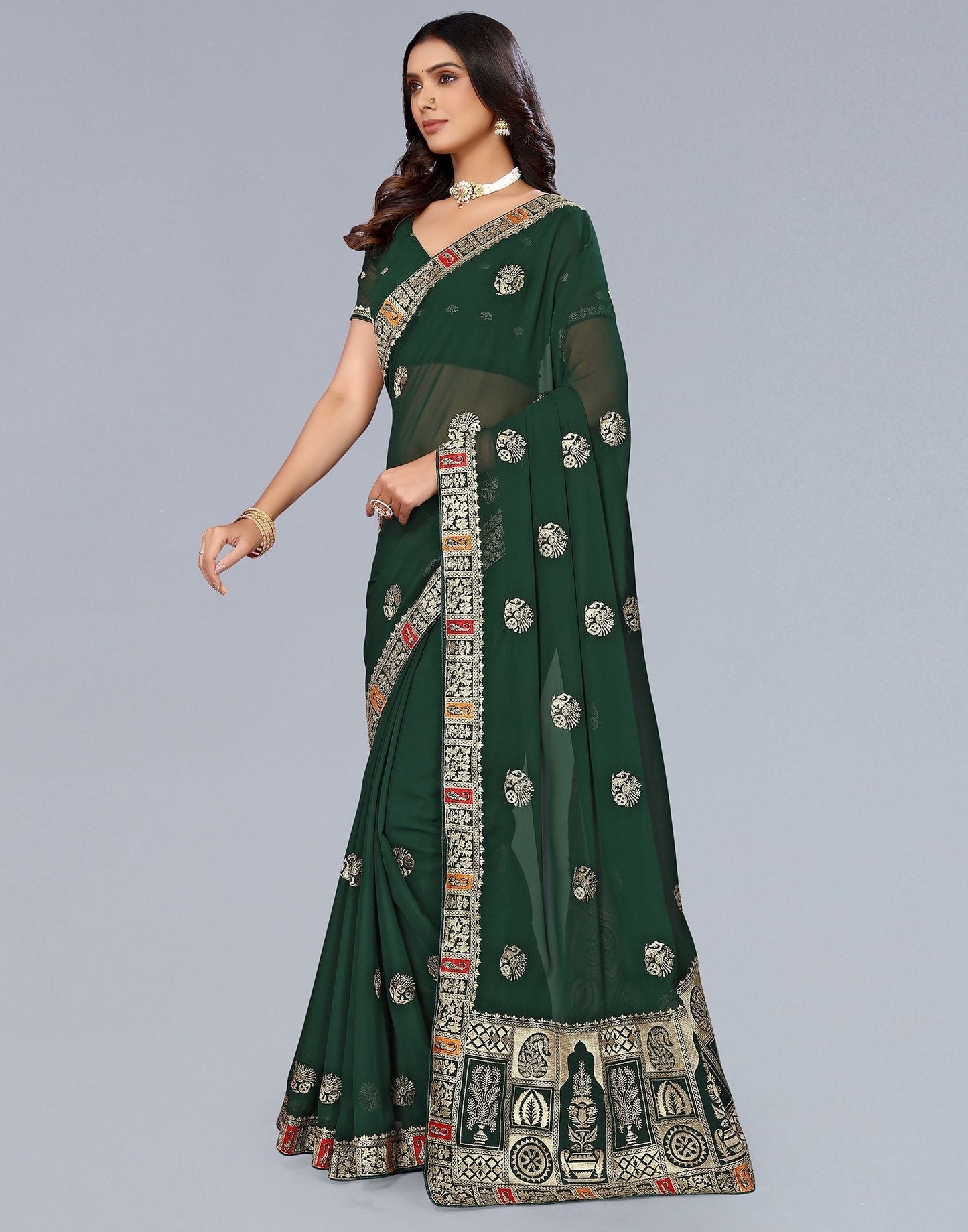 Green Embroidery Saree