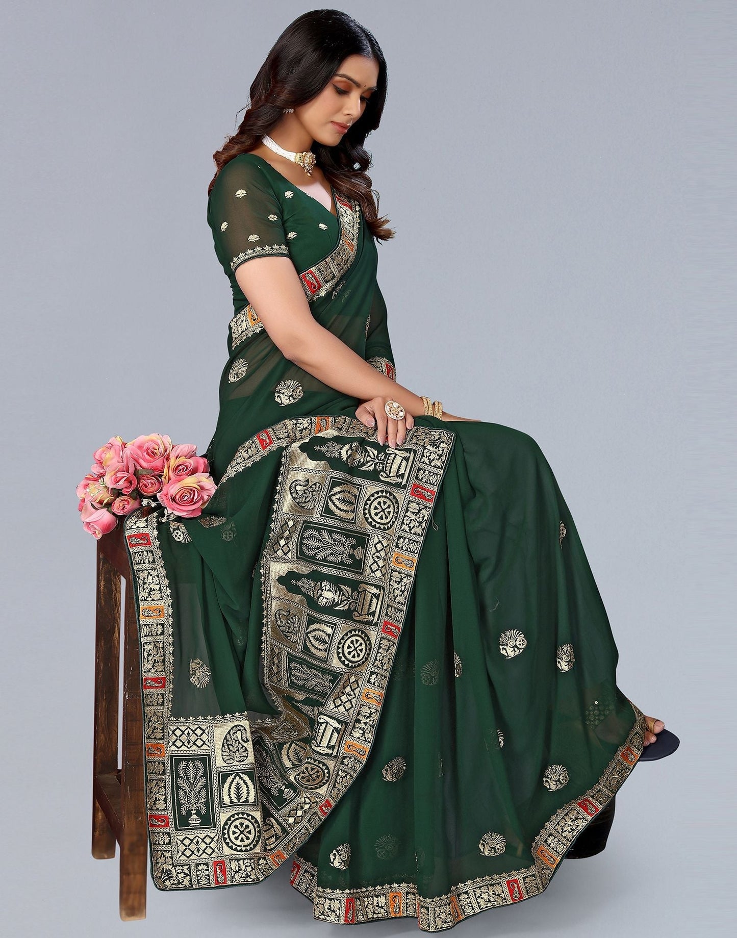 Green Embroidery Saree