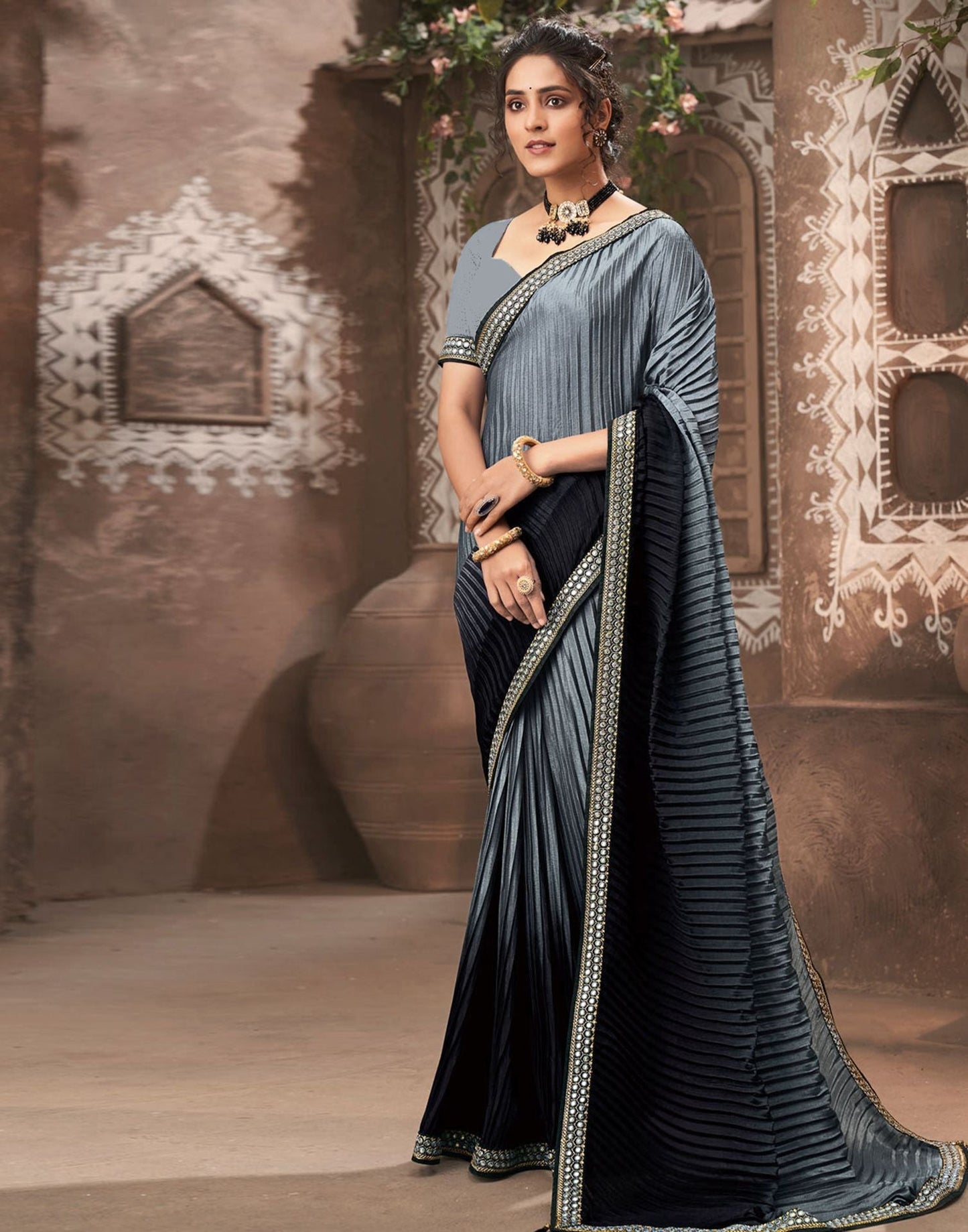 Black Plain Saree