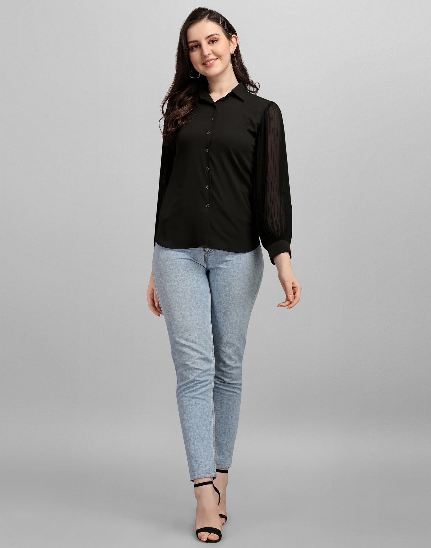 Black Pleated Sleeve Shirt