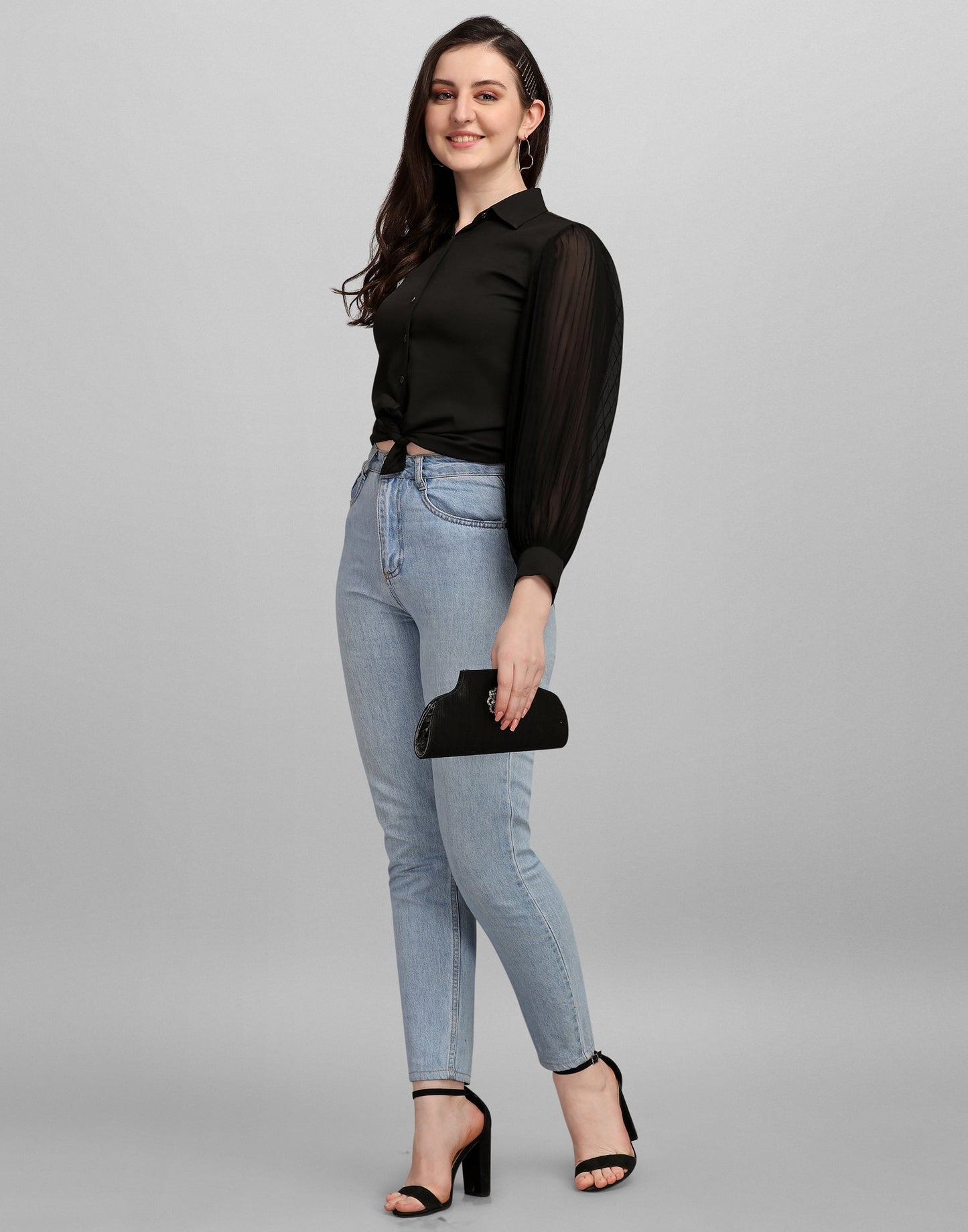 Black Pleated Sleeve Shirt