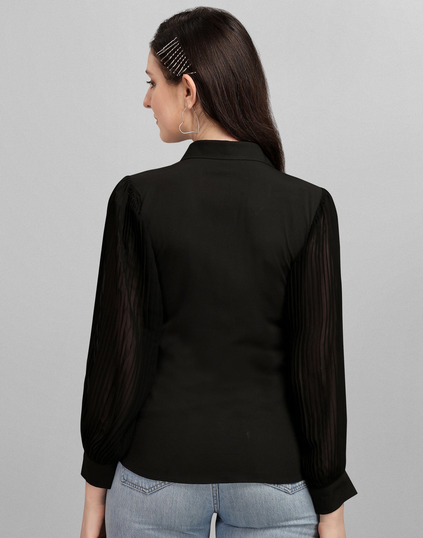 Black Pleated Sleeve Shirt