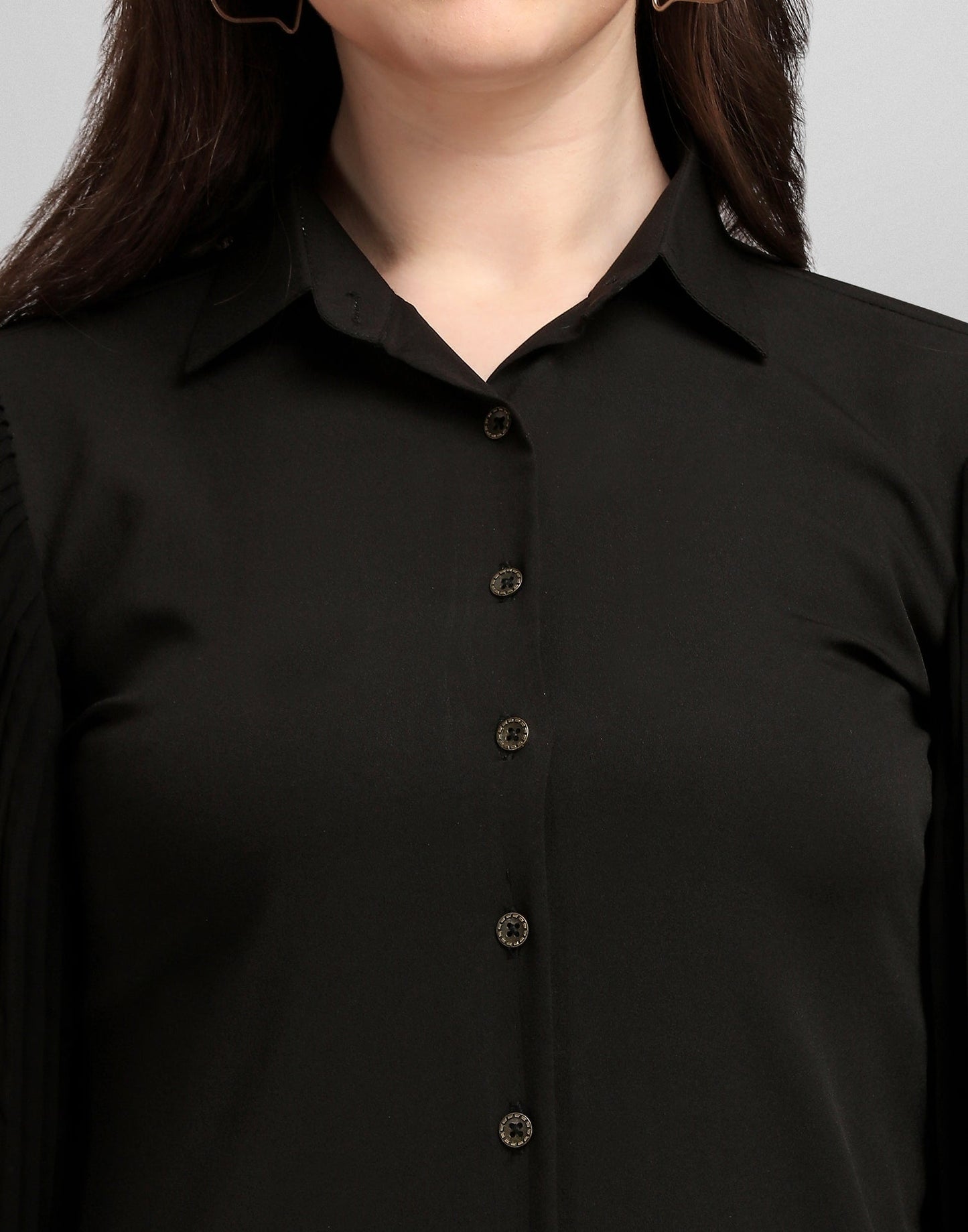 Black Pleated Sleeve Shirt