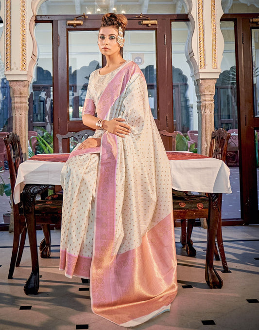 Off White Silk Banarasi Saree