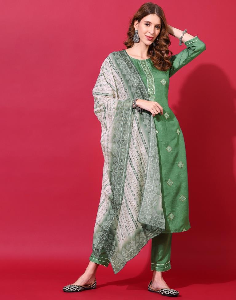 Green Kurti With Pant And Dupatta