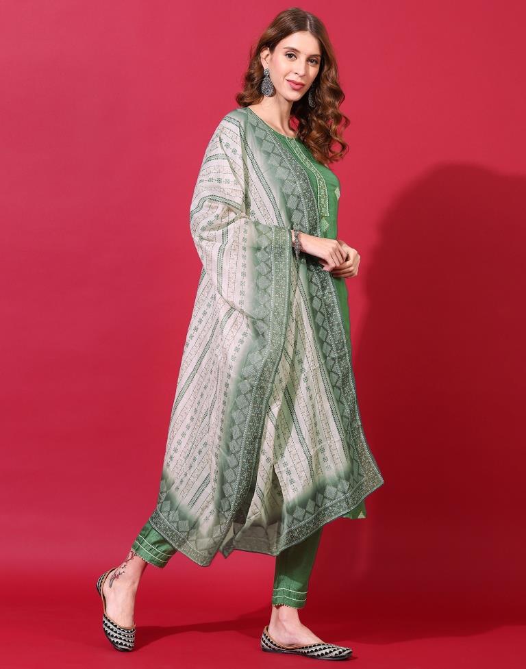 Green Kurti With Pant And Dupatta