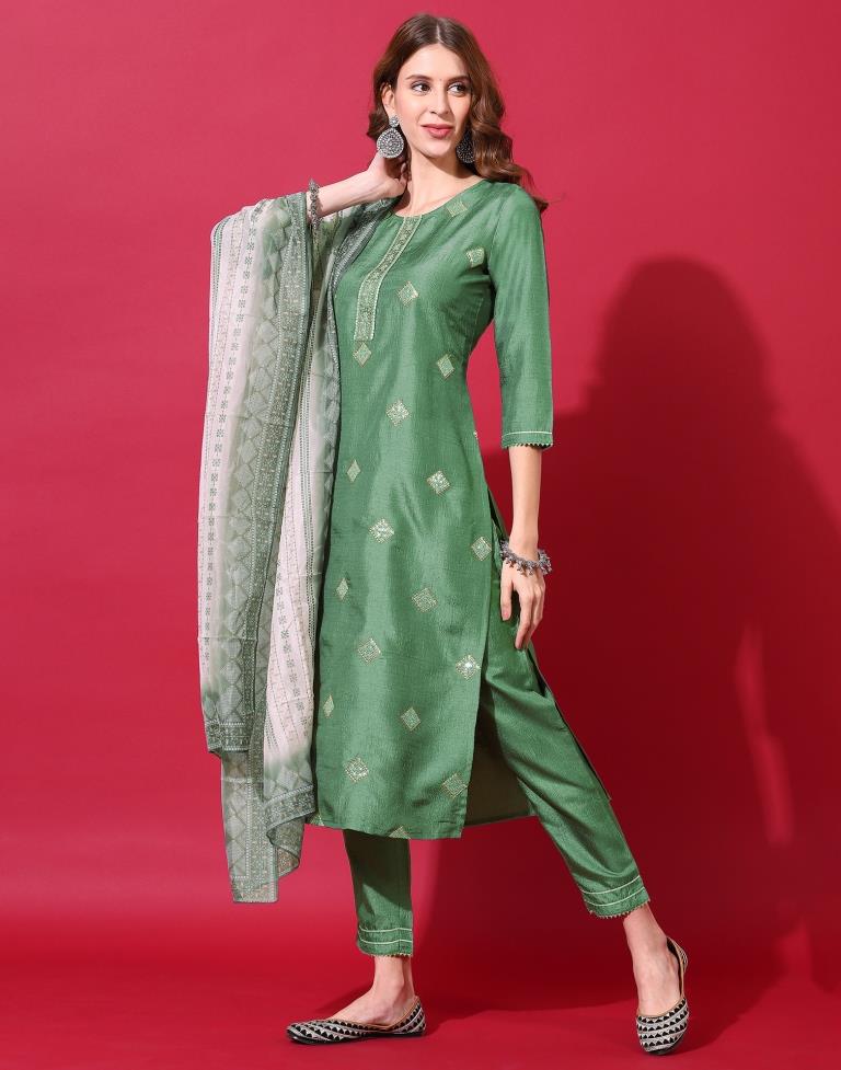 Green Kurti With Pant And Dupatta