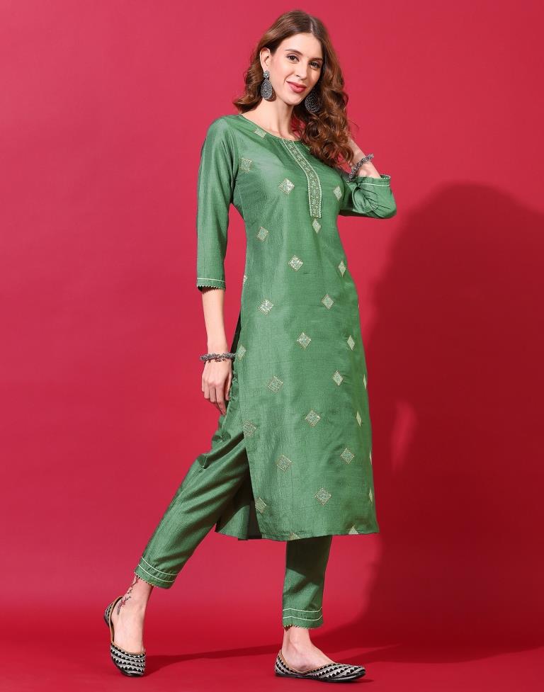 Green Kurti With Pant And Dupatta