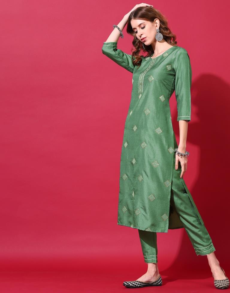 Green Kurti With Pant And Dupatta