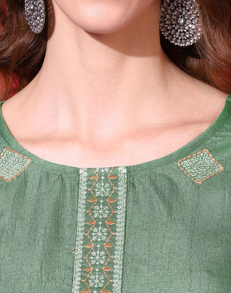 Green Kurti With Pant And Dupatta