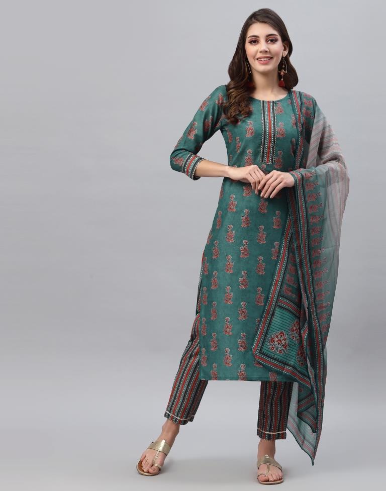 Green Kurti With Pant And Dupatta