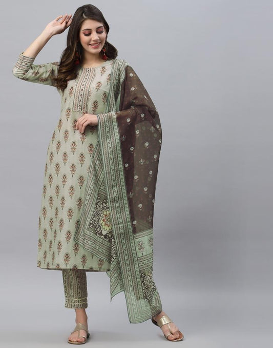 Green Kurti With Pant And Dupatta