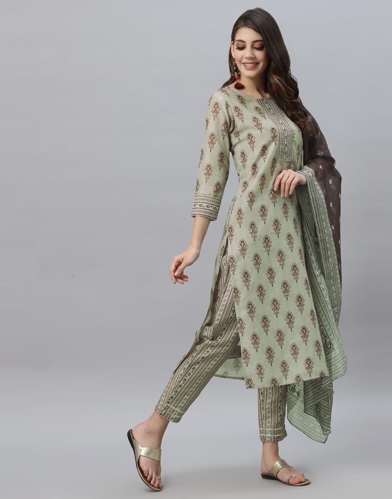 Green Kurti With Pant And Dupatta