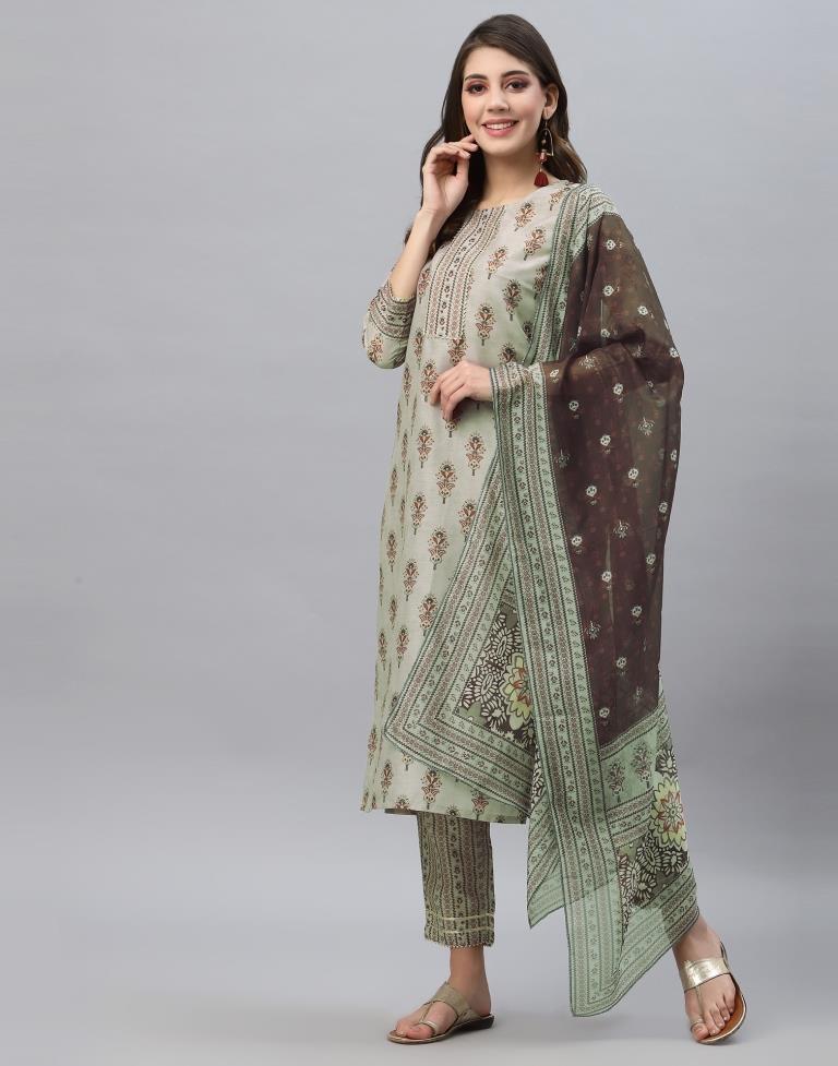 Green Kurti With Pant And Dupatta