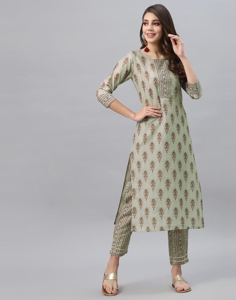 Green Kurti With Pant And Dupatta