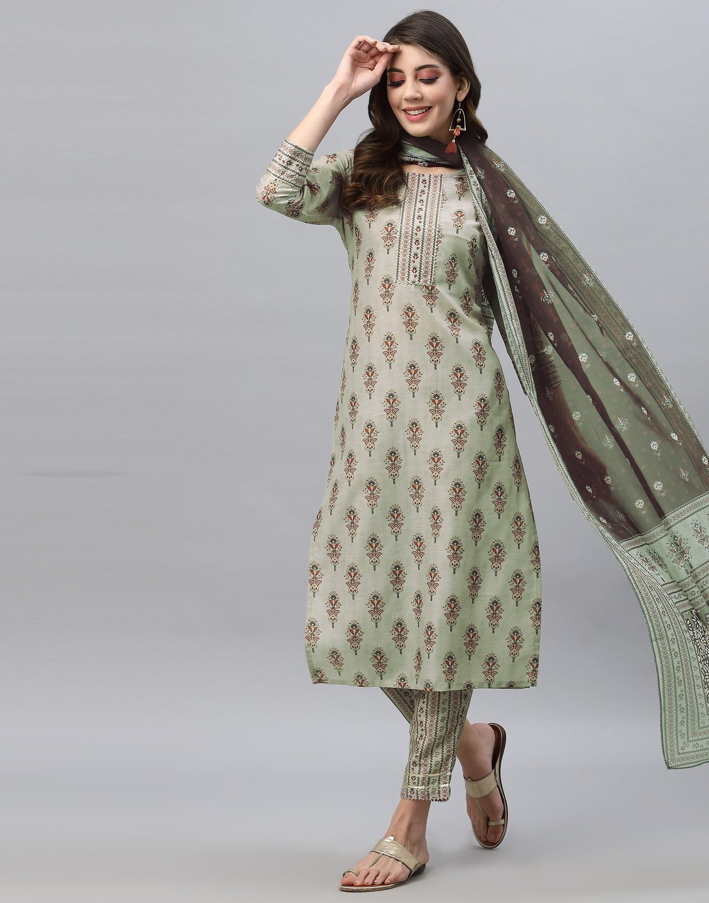 Green Kurti With Pant And Dupatta