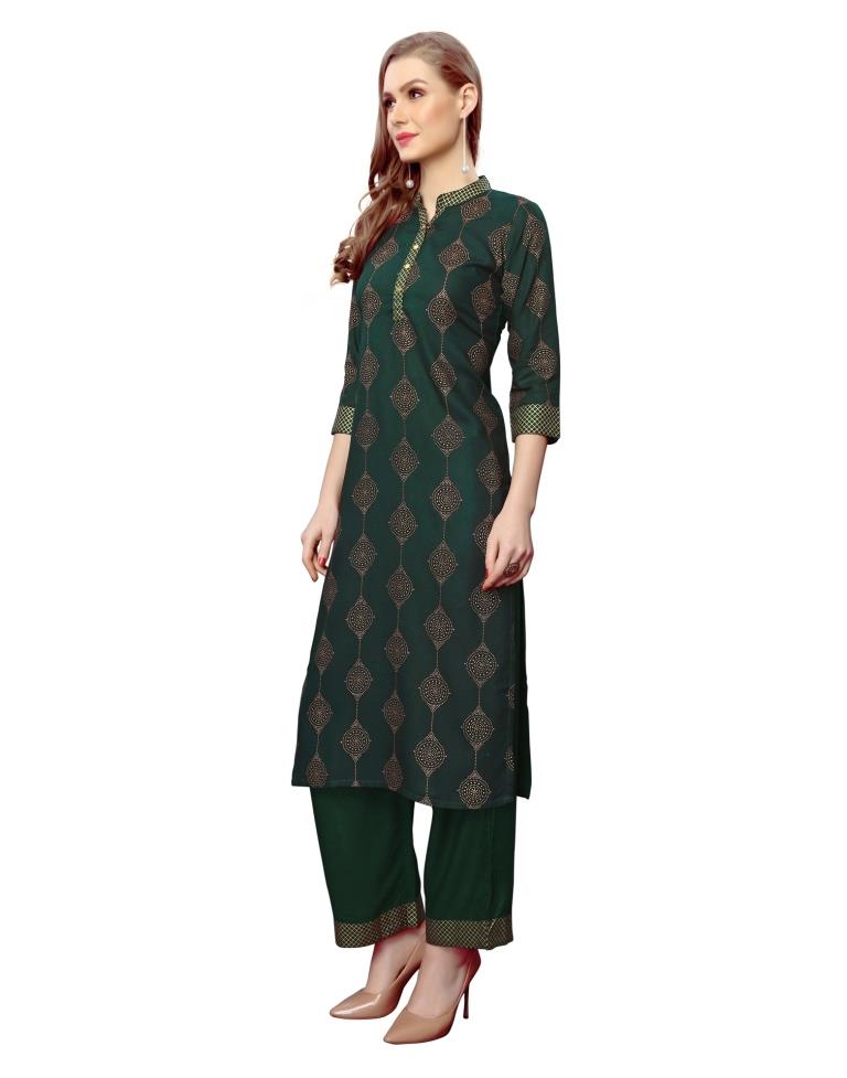 Dark Green Coloured Foil Rayon Plazzo