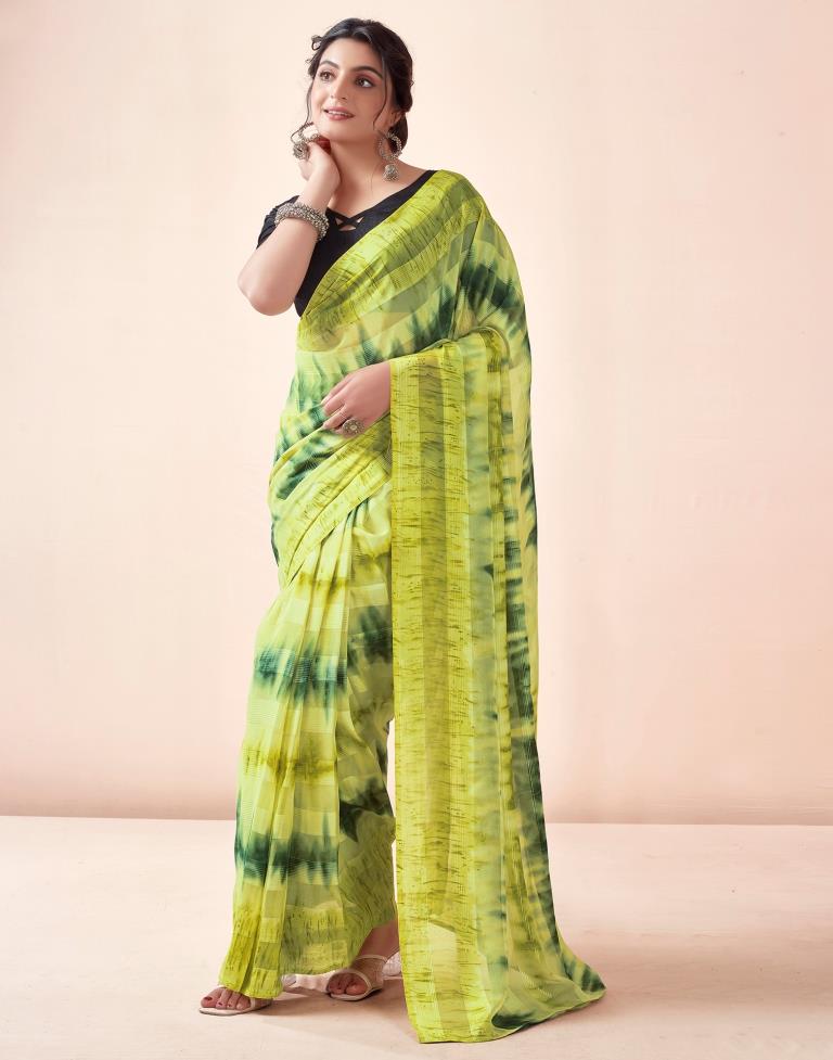 Green Georgette Printed Ready to Wear Saree