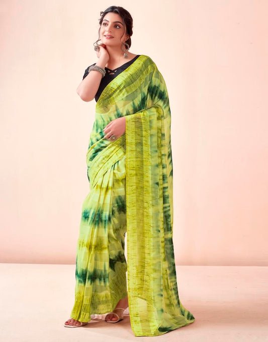 Green Georgette Printed Ready to Wear Saree